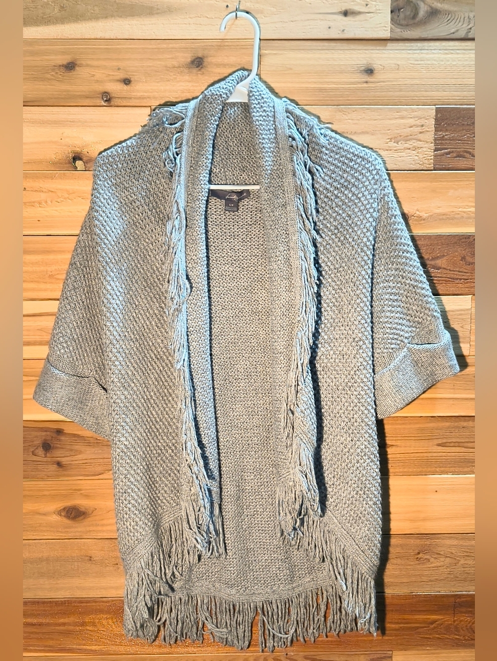 Open Front Cardigan With Fringe By TwentyOne Black - Size S - Light Gray Color